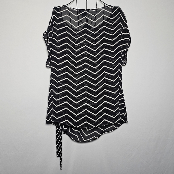 Chaps short cap sleeve sheer striped wrap top XL NWT - Picture 4 of 4